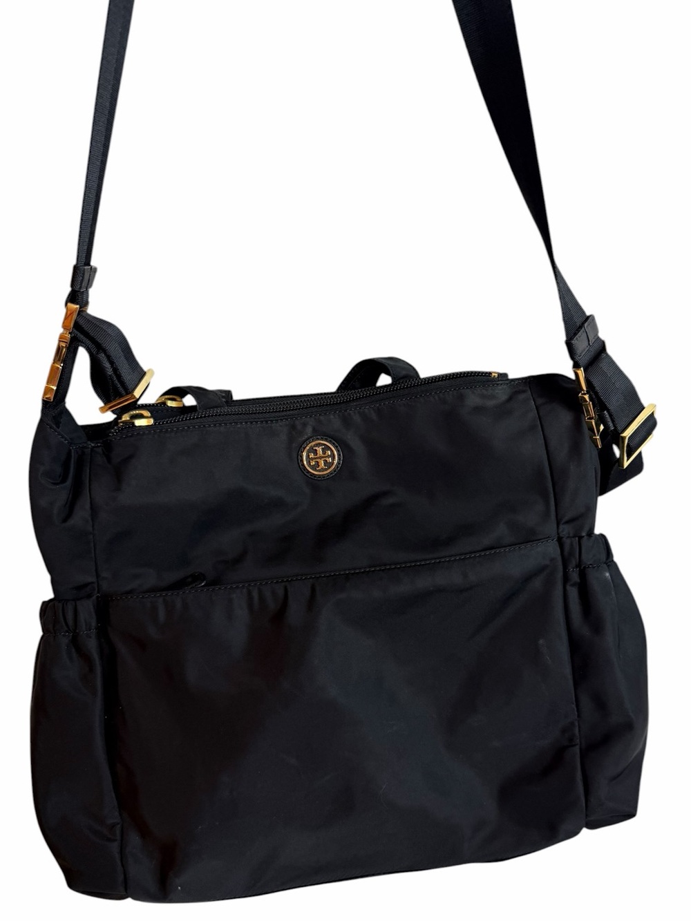 Tory Burch Scout Black Nylon Work Tote Crossbody Gold Hardware w/ TB Dust Cover